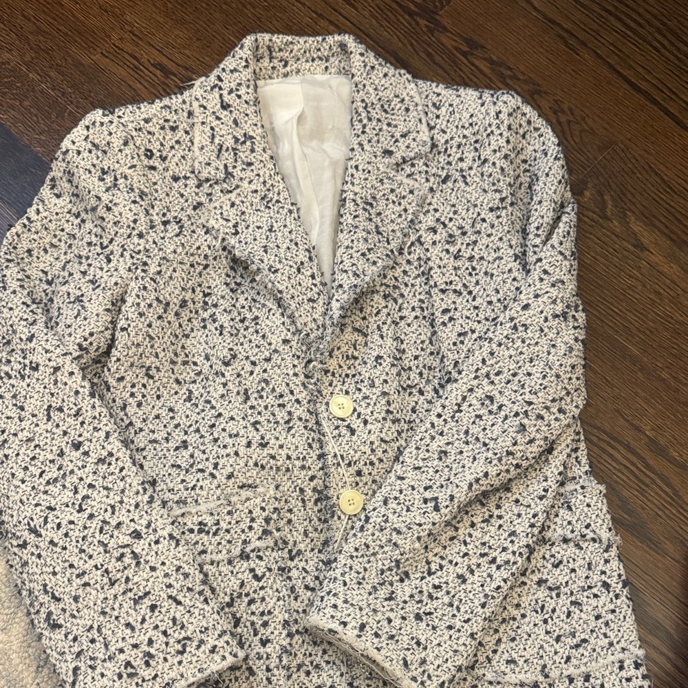 Women's Cream and Black Tweed Coat